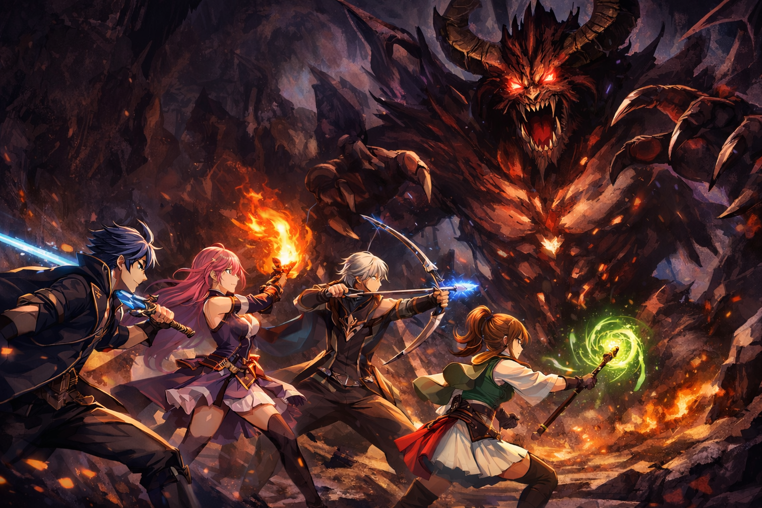 A Pokémon Masters party formation with Red & Charizard as the central attacker, flanked by supporters Serena & Fennekin and